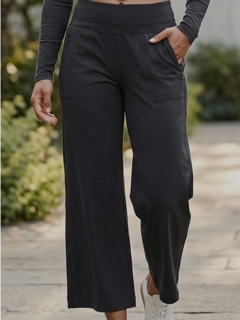 Athleta Venice High Rise Wide Leg Pant Black L/P Large Petite